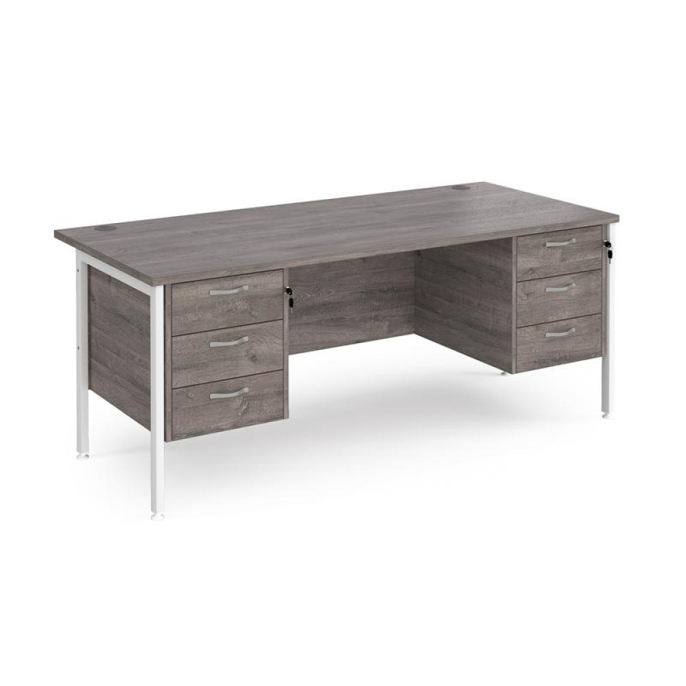Maestro 25 straight desk 1800mm x 800mm with two x 3 drawer pedestals - white H-frame leg, grey oak top