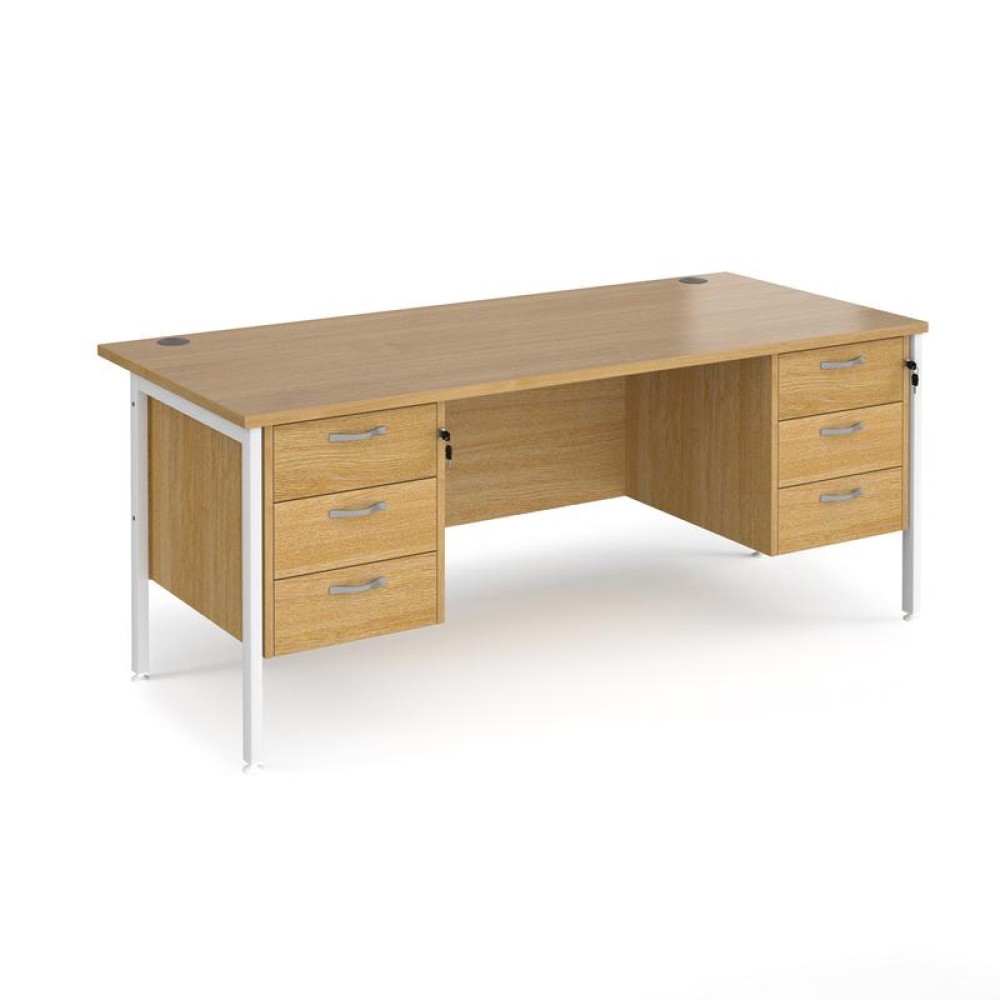 Maestro 25 straight desk 1800mm x 800mm with two x 3 drawer pedestals - white H-frame leg, oak top