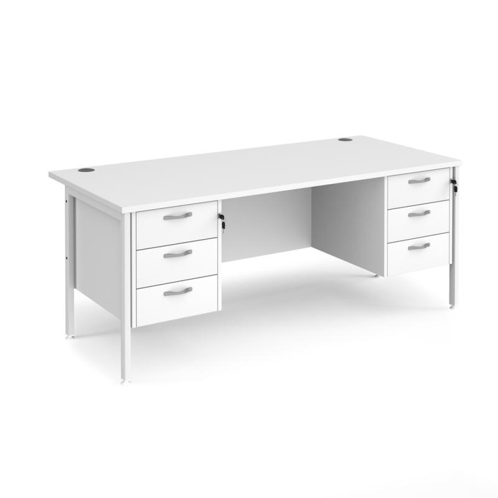 Maestro 25 straight desk 1800mm x 800mm with two x 3 drawer pedestals - white H-frame leg, white top