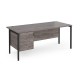 Maestro 25 straight desk 1800mm x 800mm with 3 drawer pedestal - black H-frame leg, grey oak top