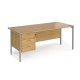 Maestro 25 straight desk 1800mm x 800mm with 3 drawer pedestal - silver H-frame leg, oak top