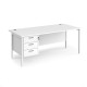 Maestro 25 straight desk 1800mm x 800mm with 3 drawer pedestal - white H-frame leg, white top
