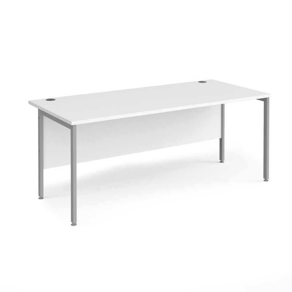 Maestro 25 straight desk 1800mm x 800mm - silver H-frame leg, white top