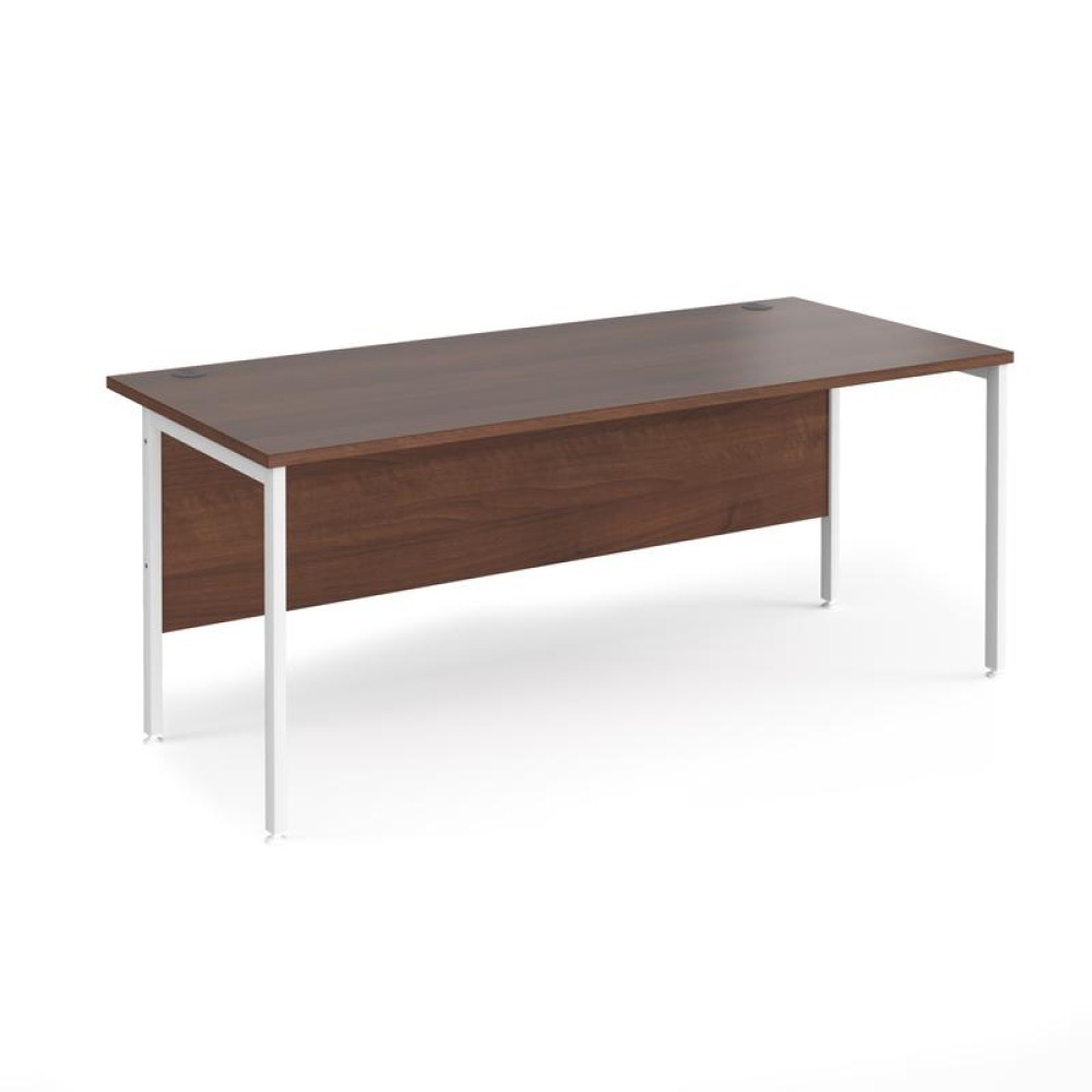 Maestro 25 straight desk 1800mm x 800mm - white H-frame leg, walnut top