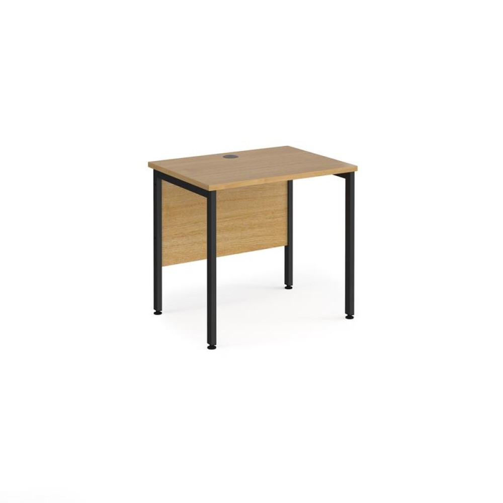 Maestro 25 straight desk 800mm x 600mm - black H-frame leg, oak top