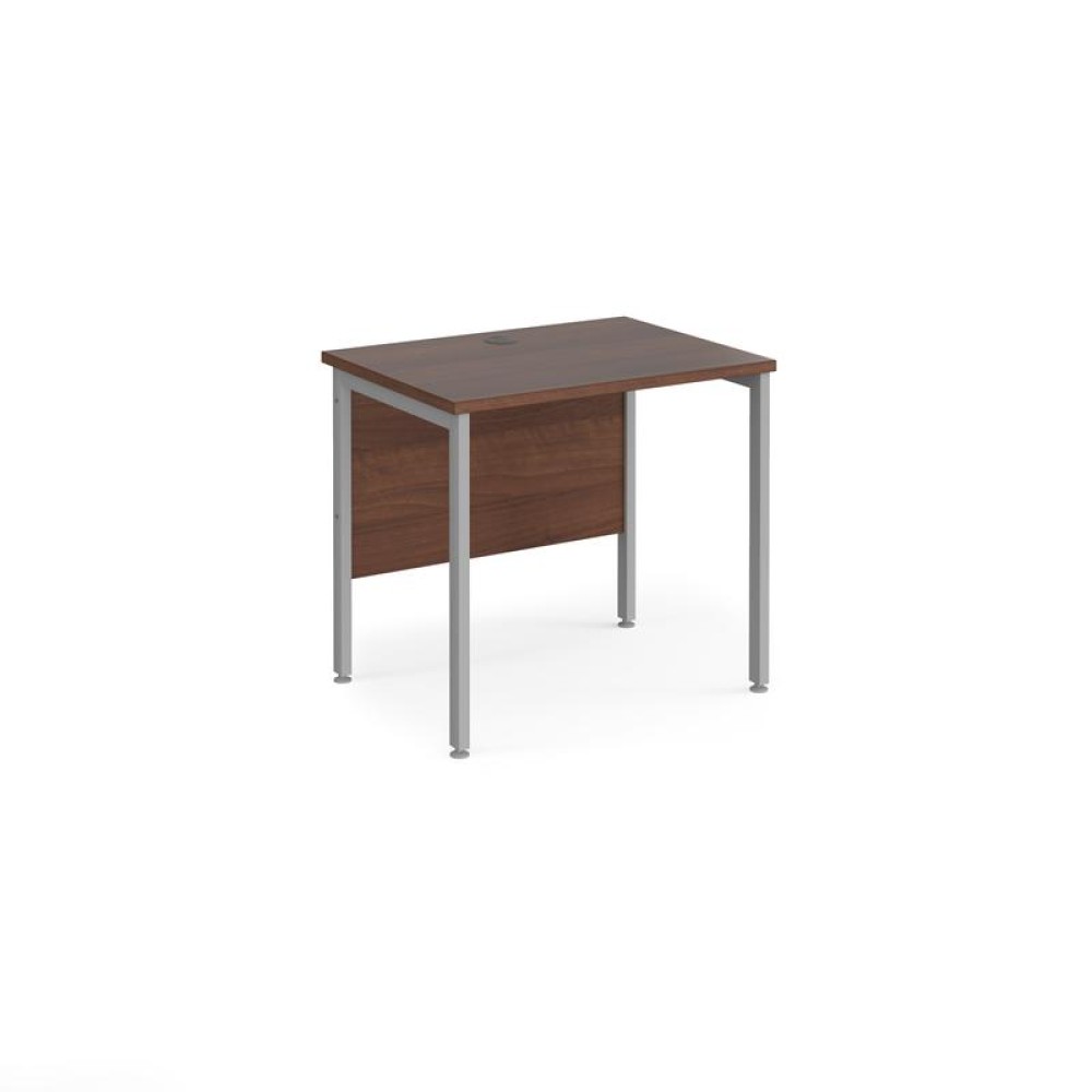 Maestro 25 straight desk 800mm x 600mm - silver H-frame leg, walnut top