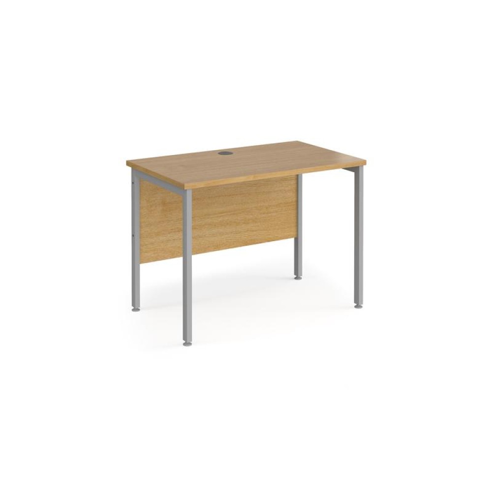 Maestro 25 straight desk 1000mm x 600mm - silver H-frame leg, oak top