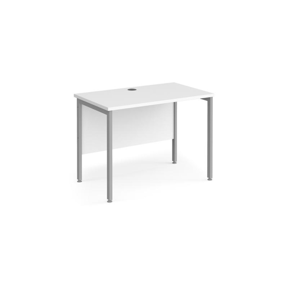 Maestro 25 straight desk 1000mm x 600mm - silver H-frame leg, white top
