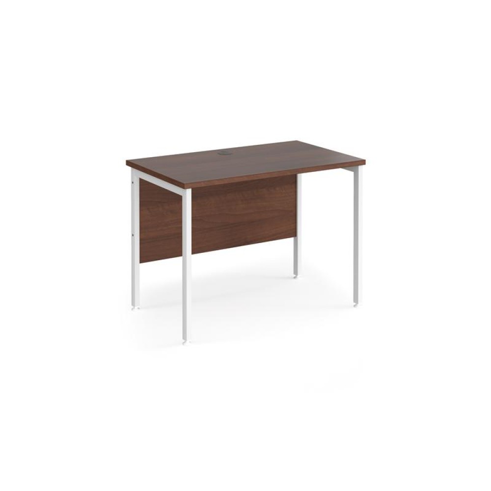 Maestro 25 straight desk 1000mm x 600mm - white H-frame leg, walnut top