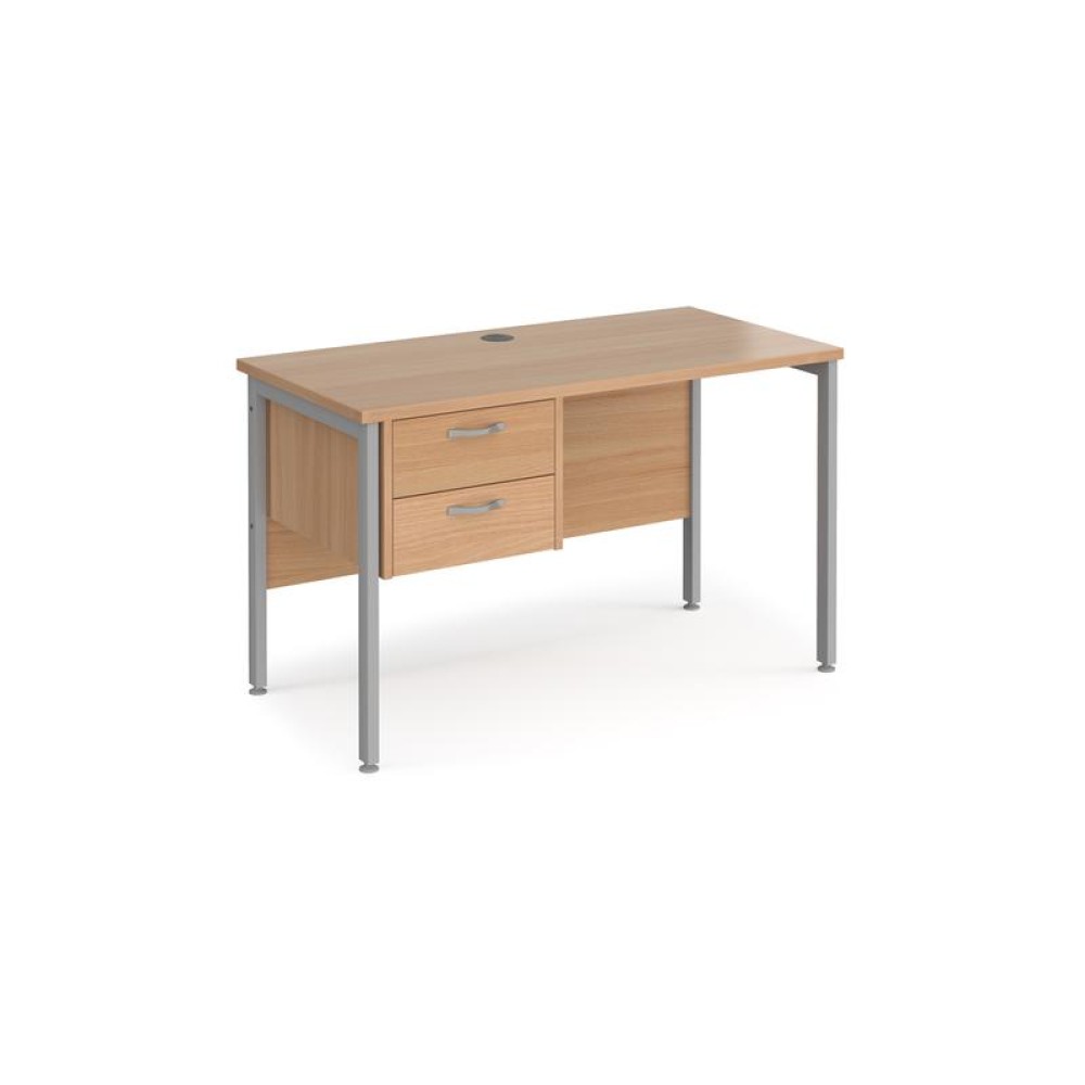 Maestro 25 straight desk 1200mm x 600mm with 2 drawer pedestal - silver H-frame leg, beech top