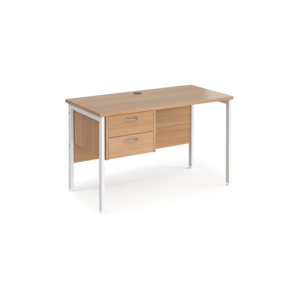 Maestro 25 straight desk 1200mm x 600mm with 2 drawer pedestal - white H-frame leg, beech top