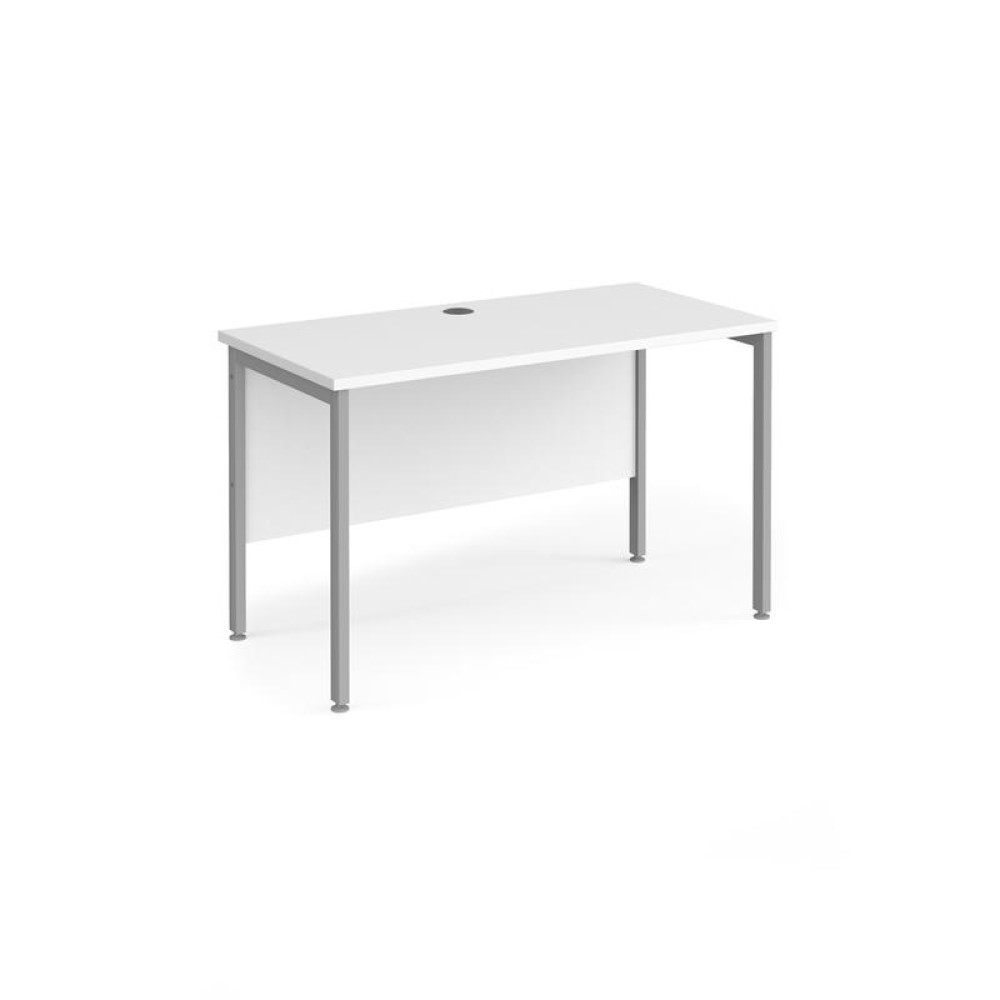 Maestro 25 straight desk 1200mm x 600mm - silver H-frame leg, white top