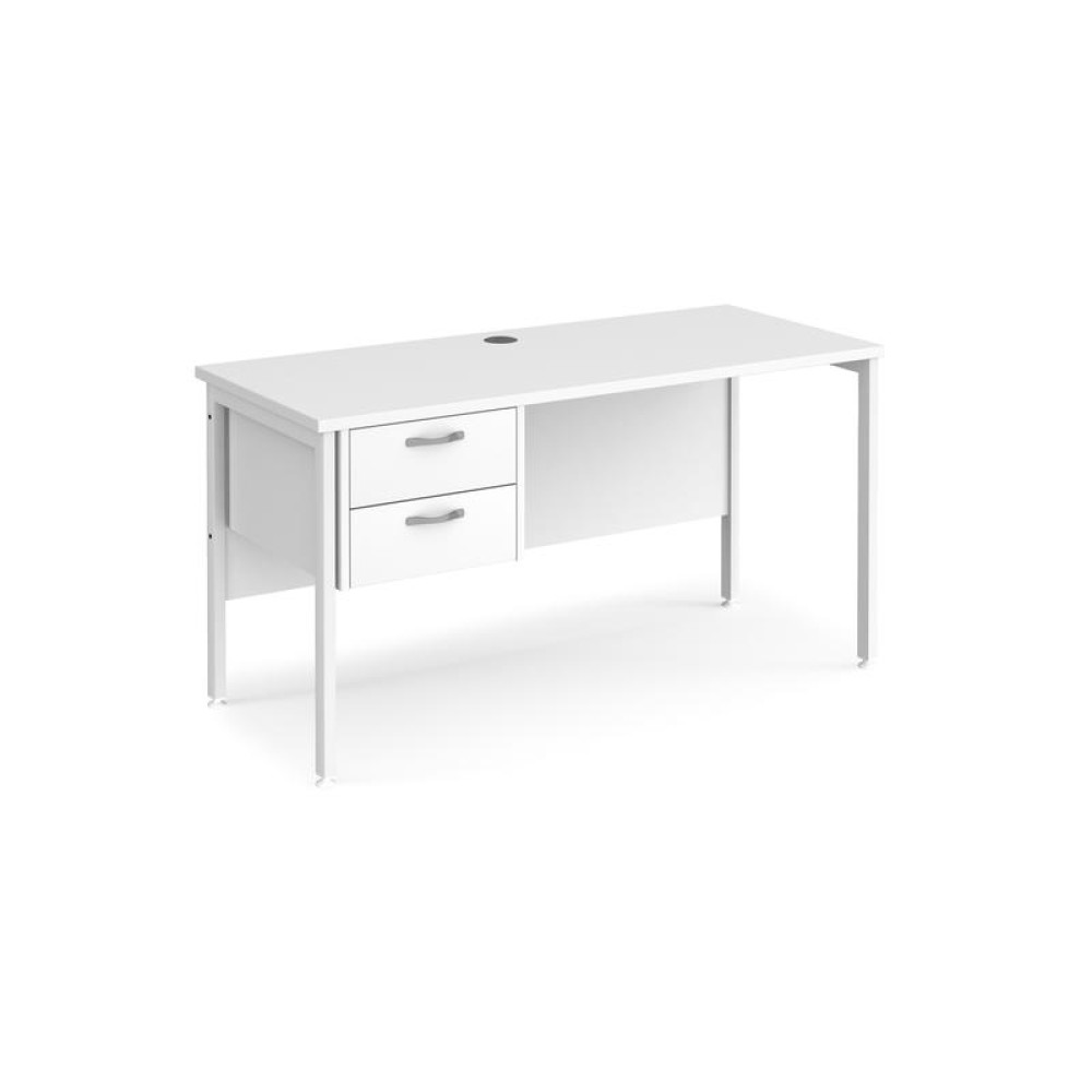 Maestro 25 straight desk 1400mm x 600mm with 2 drawer pedestal - white H-frame leg, white top
