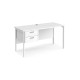 Maestro 25 straight desk 1400mm x 600mm with 2 drawer pedestal - white H-frame leg, white top