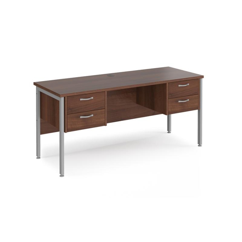 Maestro 25 straight desk 1600mm x 600mm with two x 2 drawer pedestals - silver H-frame leg, walnut top