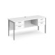 Maestro 25 straight desk 1600mm x 600mm with two x 2 drawer pedestals - silver H-frame leg, white top