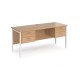 Maestro 25 straight desk 1600mm x 600mm with two x 2 drawer pedestals - white H-frame leg, beech top