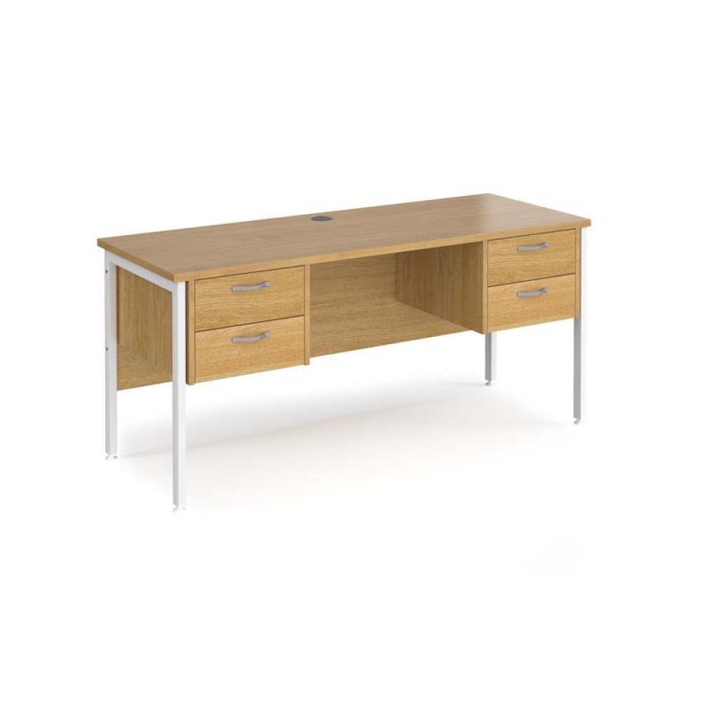Maestro 25 straight desk 1600mm x 600mm with two x 2 drawer pedestals - white H-frame leg, oak top