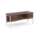 Maestro 25 straight desk 1600mm x 600mm with two x 2 drawer pedestals - white H-frame leg, walnut top