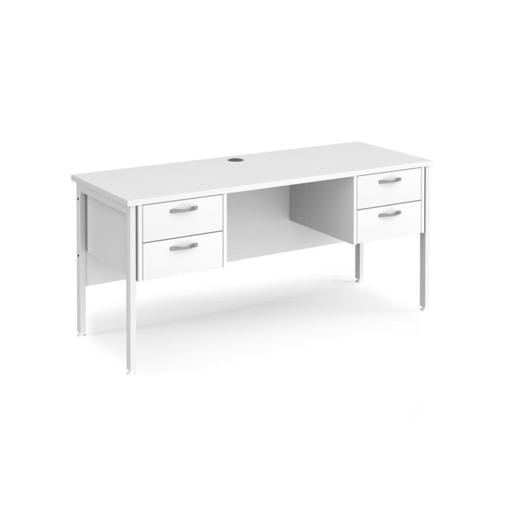 Maestro 25 straight desk 1600mm x 600mm with two x 2 drawer pedestals - white H-frame leg, white top