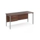 Maestro 25 straight desk 1600mm x 600mm with 2 drawer pedestal - silver H-frame leg, walnut top
