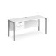 Maestro 25 straight desk 1600mm x 600mm with 2 drawer pedestal - silver H-frame leg, white top