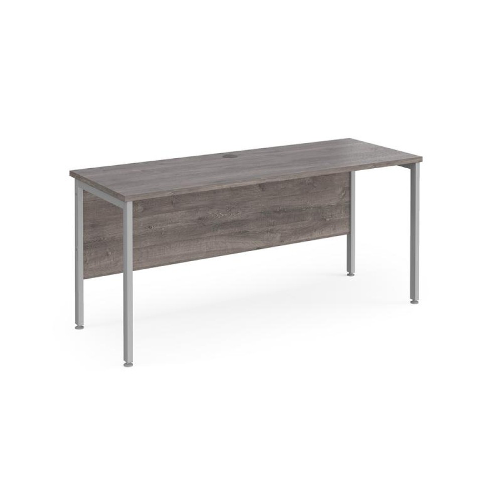 Maestro 25 straight desk 1600mm x 600mm - silver H-frame leg, grey oak top