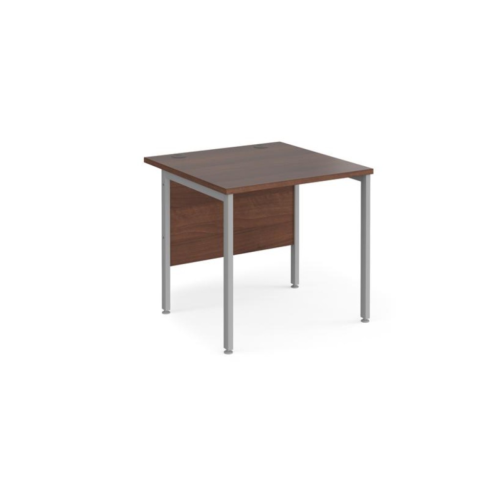 Maestro 25 straight desk 800mm x 800mm - silver H-frame leg, walnut top