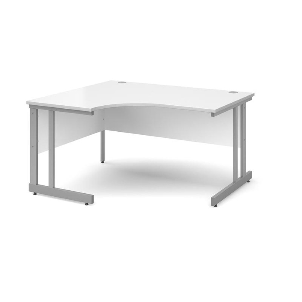 Momento left hand ergonomic desk 1400mm - silver cantilever frame, white top