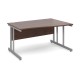 Momento right hand wave desk 1400mm - silver cantilever frame, walnut top