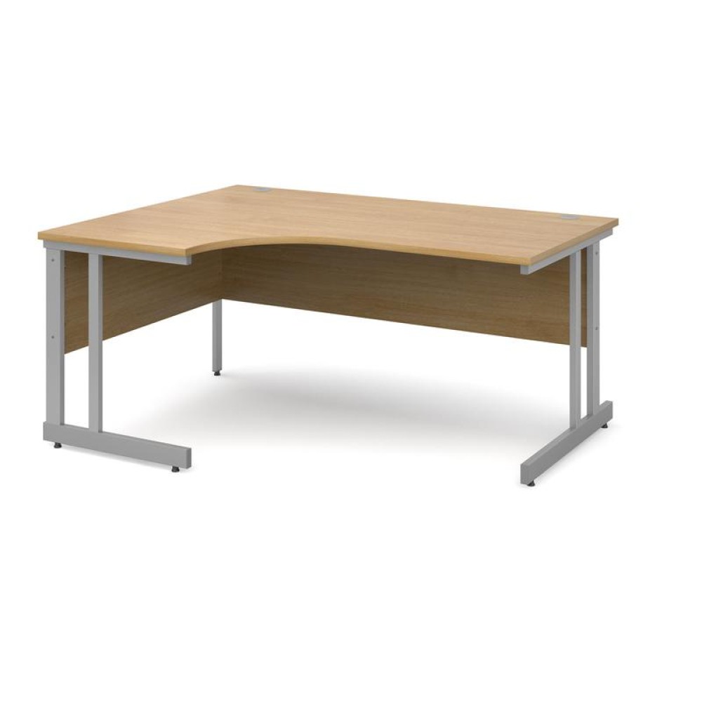 Momento left hand ergonomic desk 1600mm - silver cantilever frame, oak top