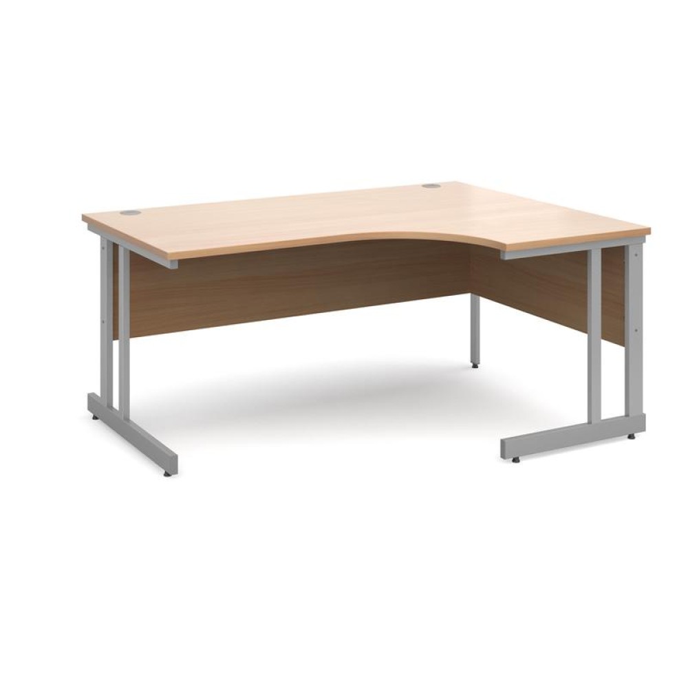 Momento right hand ergonomic desk 1600mm - silver cantilever frame, beech top