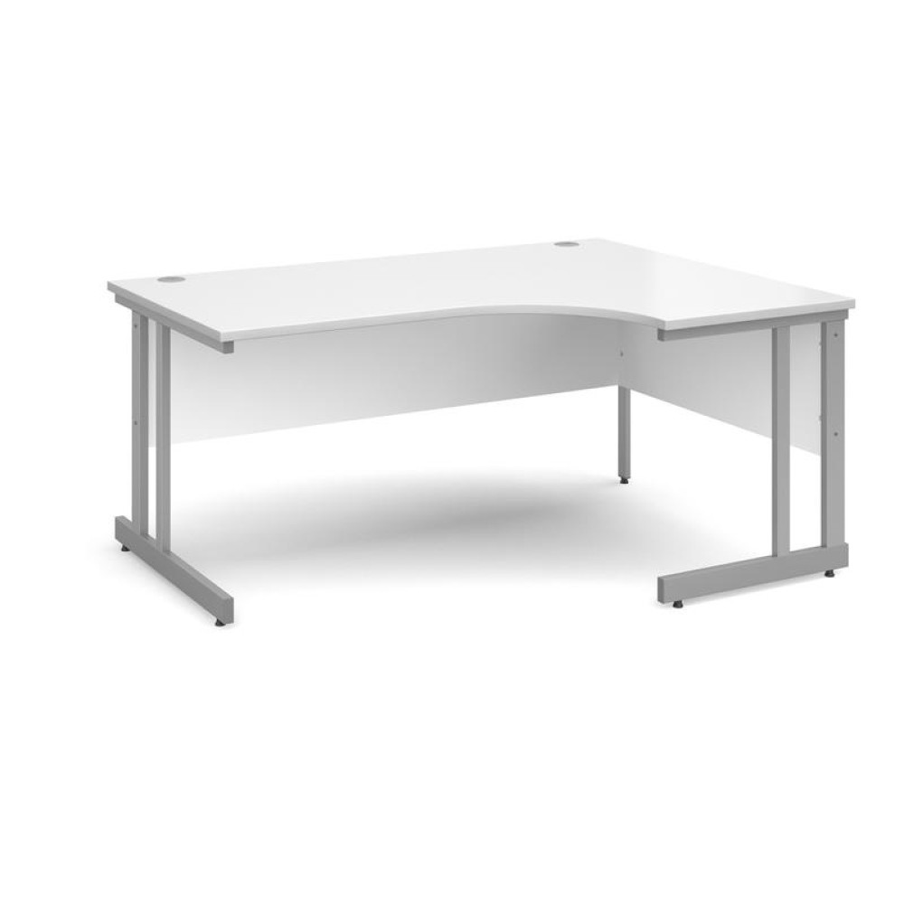 Momento right hand ergonomic desk 1600mm - silver cantilever frame, white top