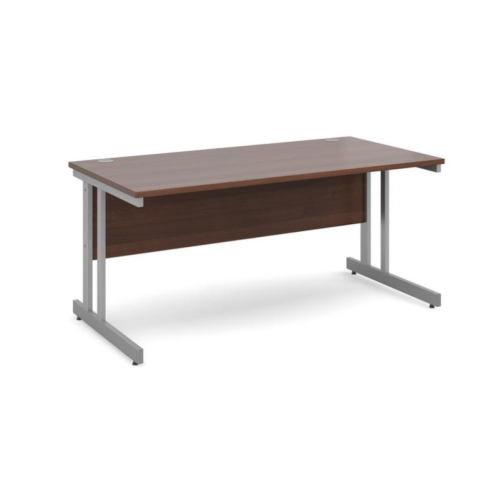Momento straight desk 1600mm x 800mm - silver cantilever frame, walnut top