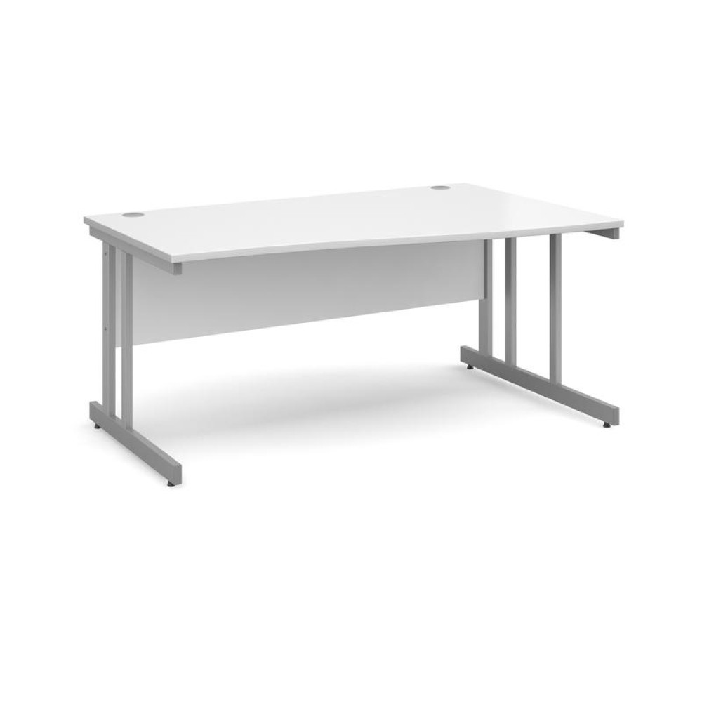 Momento right hand wave desk 1600mm - silver cantilever frame, white top