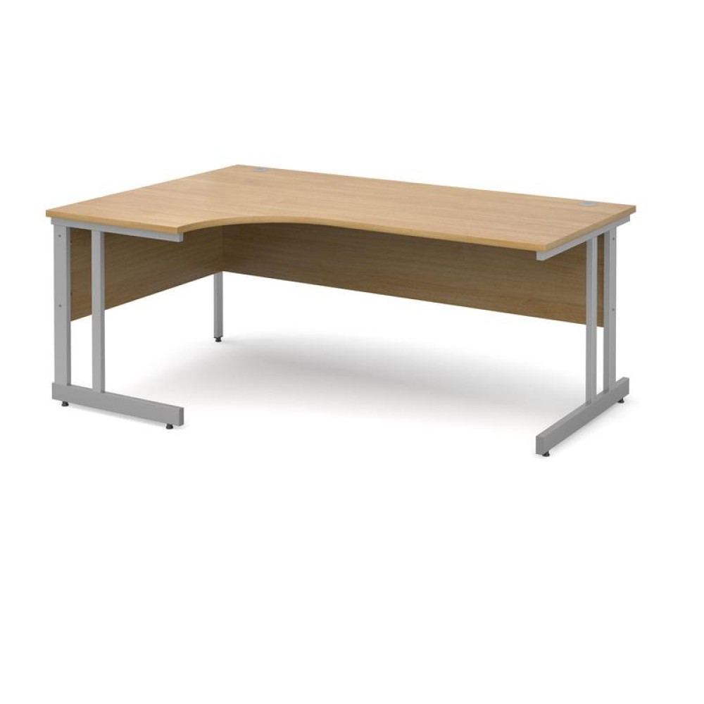 Momento left hand ergonomic desk 1800mm - silver cantilever frame, oak top