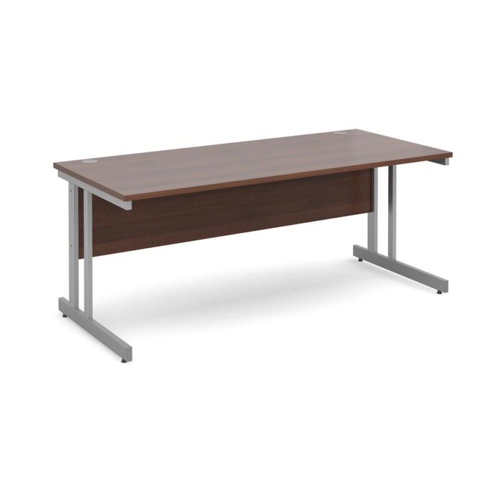 Momento straight desk 1800mm x 800mm - silver cantilever frame, walnut top