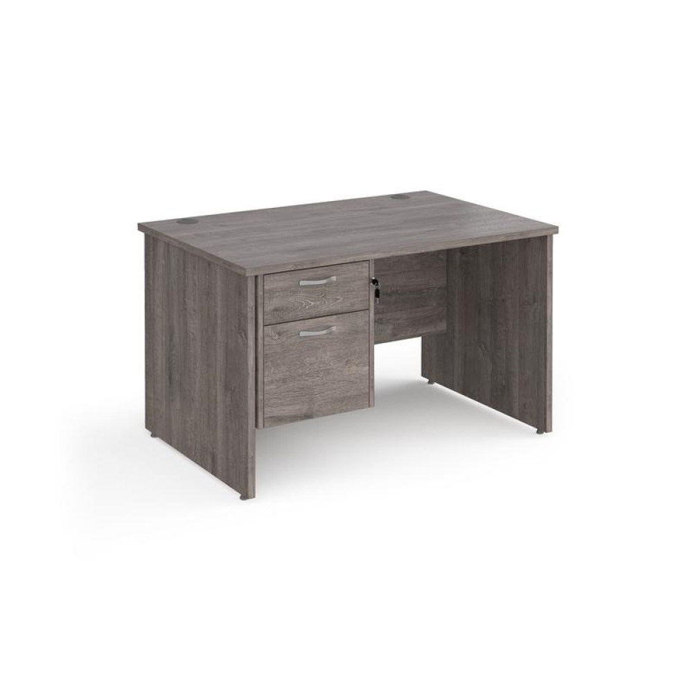 Maestro 25 straight desk 1200mm x 800mm with 2 drawer pedestal - grey oak top with panel end leg