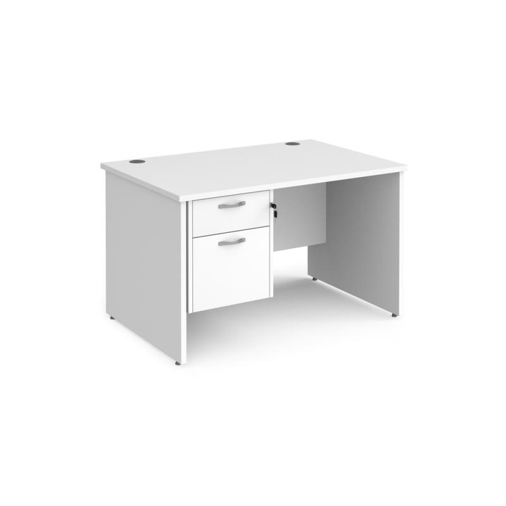 Maestro 25 straight desk 1200mm x 800mm with 2 drawer pedestal - white top with panel end leg