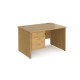 Maestro 25 straight desk 1200mm x 800mm with 3 drawer pedestal - oak top with panel end leg