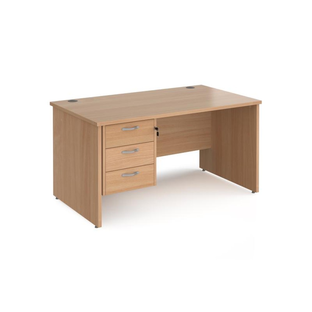 Maestro 25 straight desk 1400mm x 800mm with 3 drawer pedestal - beech top with panel end leg