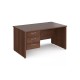 Maestro 25 straight desk 1400mm x 800mm with 3 drawer pedestal - walnut top with panel end leg