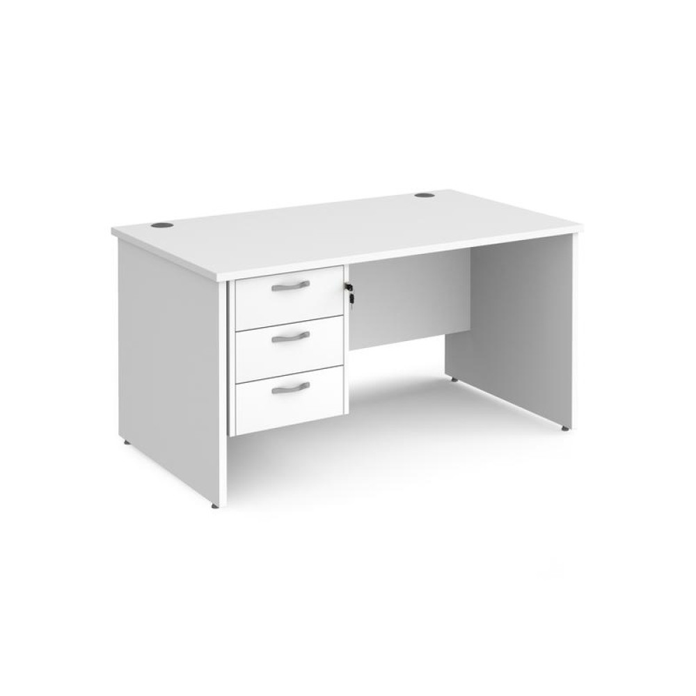 Maestro 25 straight desk 1400mm x 800mm with 3 drawer pedestal - white top with panel end leg
