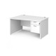 Maestro 25 left hand wave desk 1400mm wide with 2 drawer pedestal - white top with panel end leg