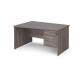 Maestro 25 left hand wave desk 1400mm wide with 3 drawer pedestal - grey oak top with panel end leg