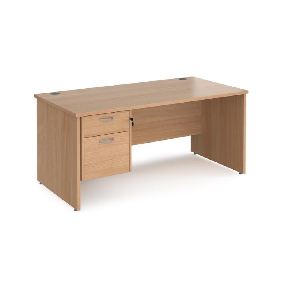 Maestro 25 straight desk 1600mm x 800mm with 2 drawer pedestal - beech top with panel end leg