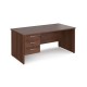 Maestro 25 straight desk 1600mm x 800mm with 3 drawer pedestal - walnut top with panel end leg