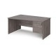 Maestro 25 left hand wave desk 1600mm wide with 2 drawer pedestal - grey oak top with panel end leg
