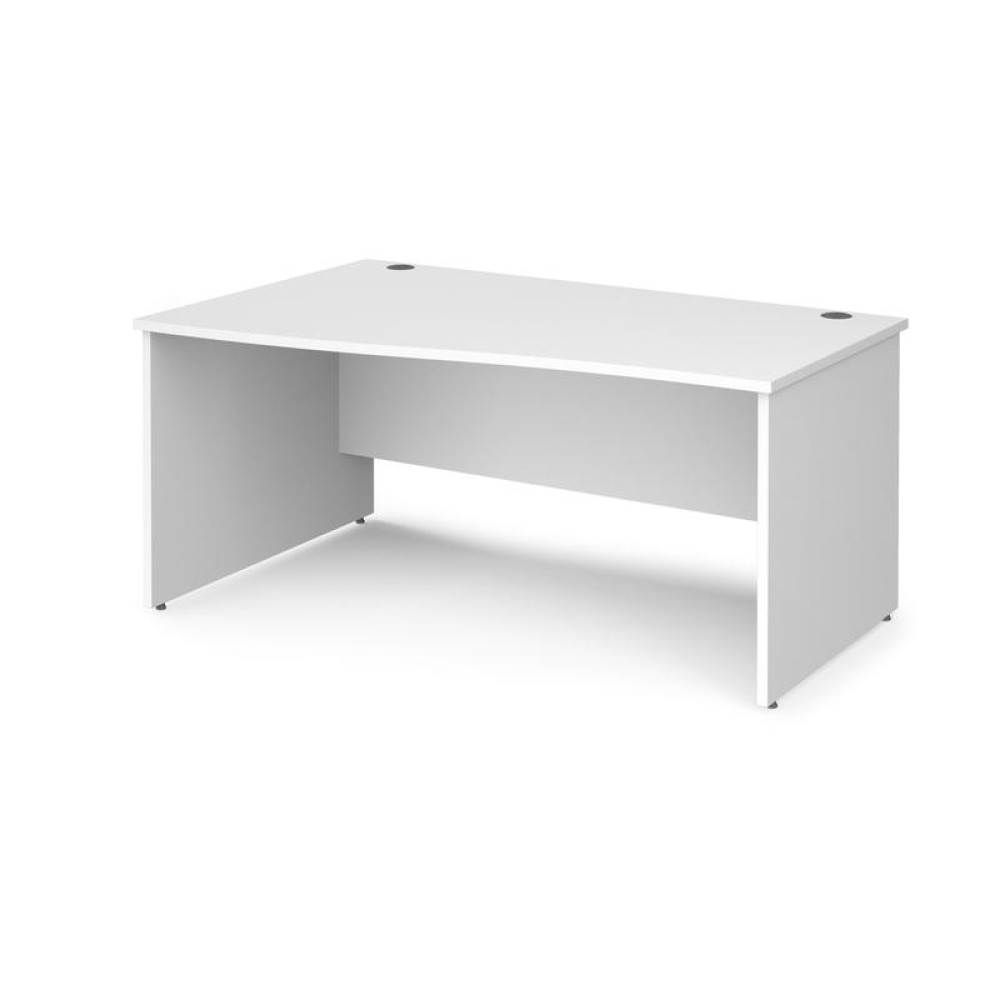 Maestro 25 left hand wave desk 1600mm wide - white top with panel end leg