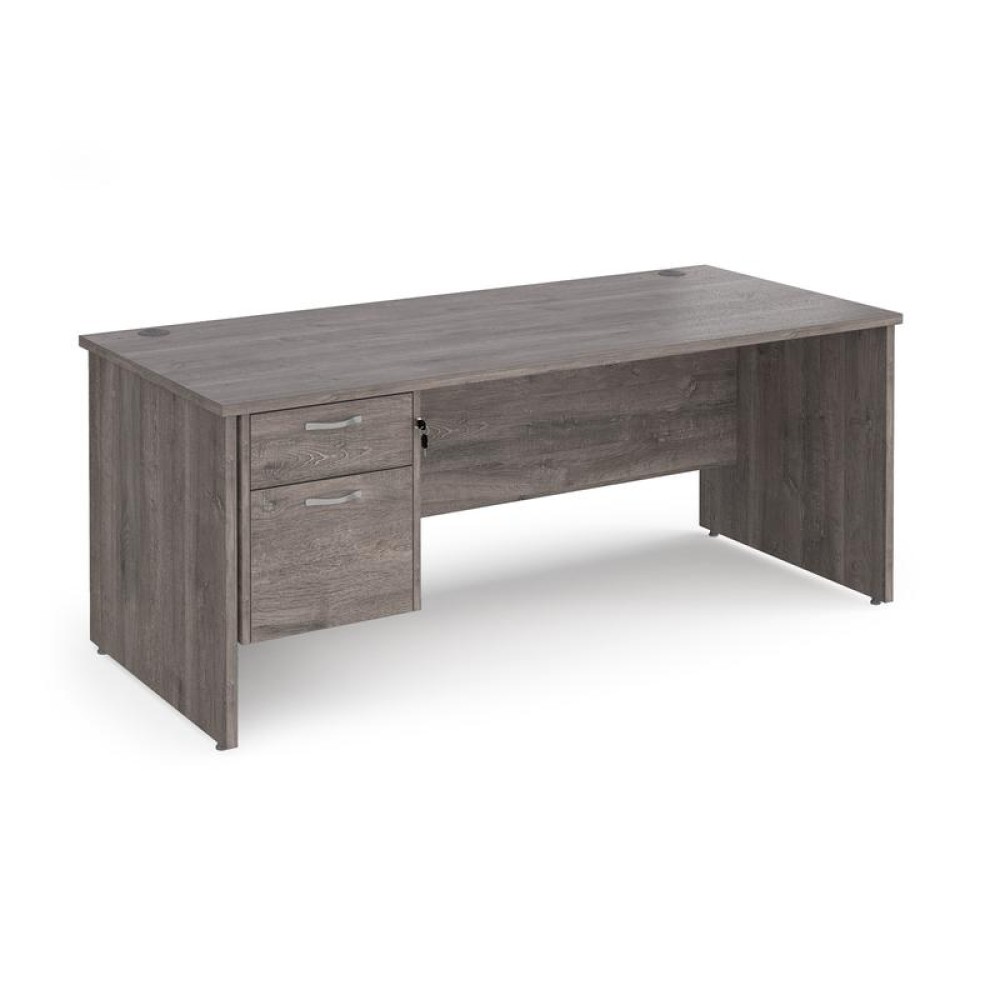 Maestro 25 straight desk 1800mm x 800mm with 2 drawer pedestal - grey oak top with panel end leg